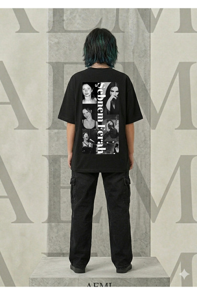 AEMİ Μπλουζάκι Unisex Şebnem Ferah Oversize με λαιμόκοψη ποδηλάτου σε μαύρο χ...