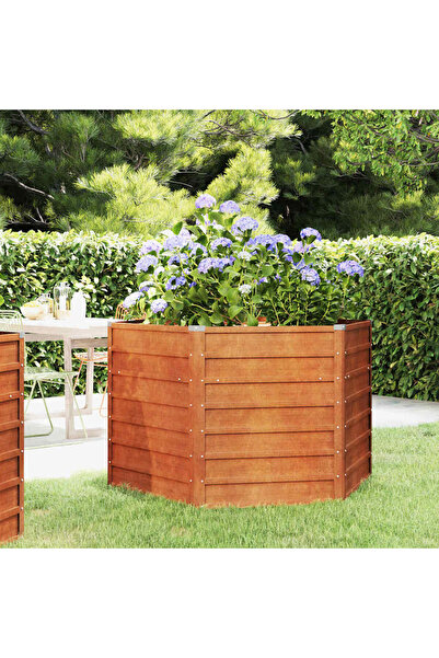 vidaxl Strat inaltat de gradina, ruginiu, 129x129x77 cm, otel corten