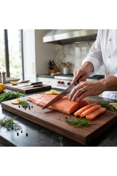 F&S WoodArt Large Size 49 X 30 X 3.5 cm Mahogany Wood Chef's Board - Cutting Presentation Chopping Kitchen Board