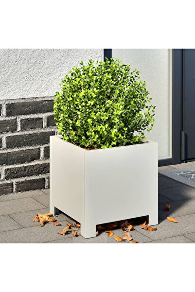 vidaxl Jardiniere de gradina, 2 buc., alb, 30x30x30 cm, otel
