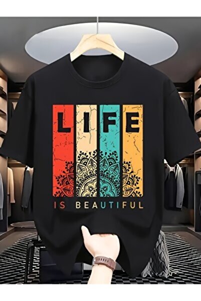 yiou trendy clothing تي شيرت رجالي مطبوع من Sovae بقاعدة سوداء وتفاصيل باللون...