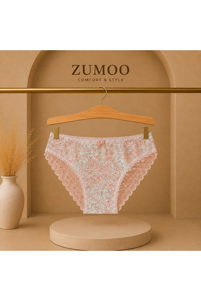 ZUMOO Lace Floral Patterned Women's Panties Pink & White