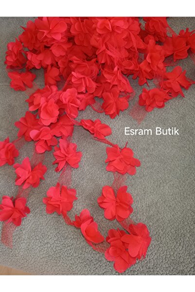 Esram Butik Kırmızı Lazer Kesim Gül Süsleme Paketleme Malzemesi Organze Kumaş...
