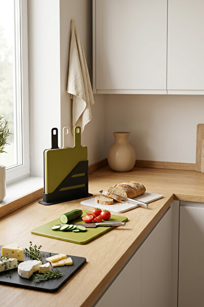 Akyüz Plastik 🔪 3-Piece Plastic Cutting Board Set with Stand 23X19.5 cm |   ...