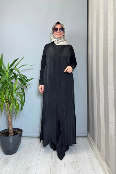 MISS DALIDA Triko Detaylı V Yaka Cupro Kap Siyah T26Y-9000