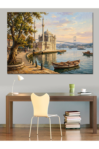 karizmart Ortaköy Camii Ve İstanbul Manzarası Dekoratif Kanvas - Mdf Ahşap Tablo