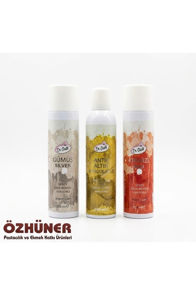 Dr. Gusto Yenilebilir Sprey Gıda Boyası Seti (Gümüş & Altın & Kırmızı) | 250 ml