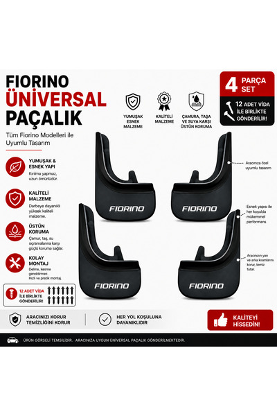 CarEste Fiat Fiorino Uyumlu Üniversal Paçalık Seti 4 Parça Esnek Çamurluk Kor...