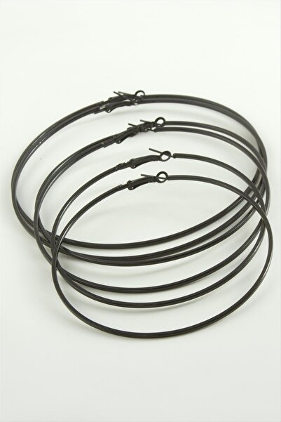 ZERO LAND Ilkeshop Ezme Metal Hoop Earrings (224330) 6 Pieces-Black