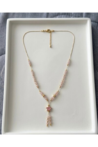 Uğur Takı Star Figured Pink Bead Chain Necklace