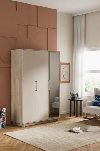 Palmera Delta 3 Kapaklı Dolap - 180 cm Aynalı LEDli Gardırop Giysi Dolabı-G:1...