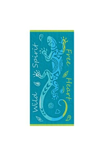 OEM Green Blue Lizard Cotton Beach Towel "Wild spirit-Free heart" 150 x 75 cm