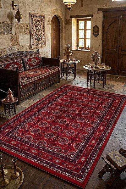 Printed Afghan Carpet Ethnic Authentic Beaver Pattern Washable Red Carpet