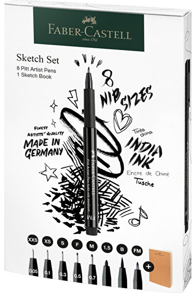 Faber Castell Комплект художнически писалки PITT за скициране, 8 броя + скицн...