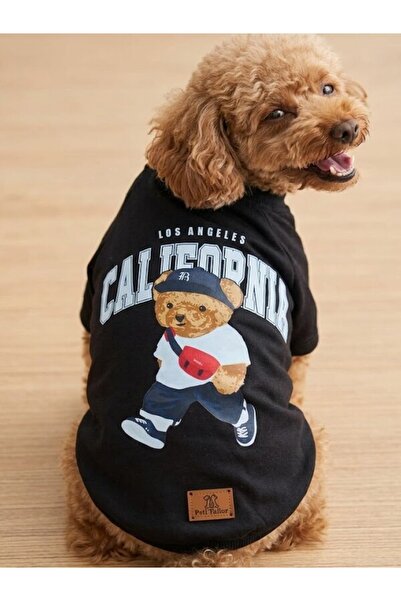 Peti Tailor Köpek Kıyafeti Compak Penye Los Angeles Teddy Bear Baskılı Siyah ...