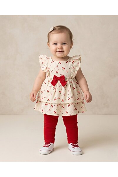 Egelite Baby Girl Summer Cherry Printed Muslin Blouse and Leggings 1-2-3 Year...