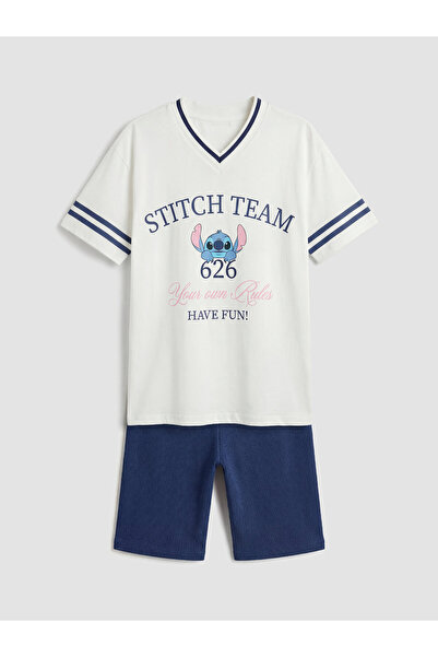 LC Waikiki Tricou și pantaloni scurți pentru fete cu imprimeu Stitch