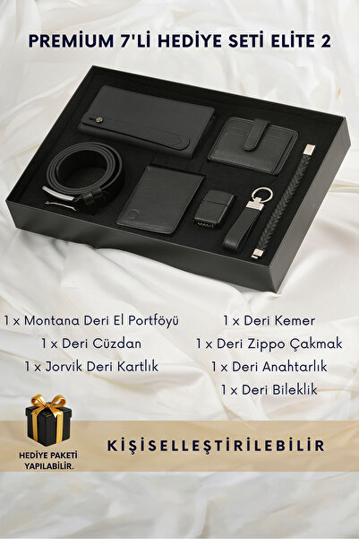 CüzCan Elite 2 Hakiki Deri 7’li Hediye Seti - Portföy, Kemer, Cüzdan, Kartlık...