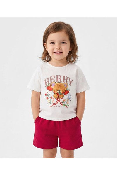 SAPS Teddy Bear T-Shirt & Sort Set - White/Red