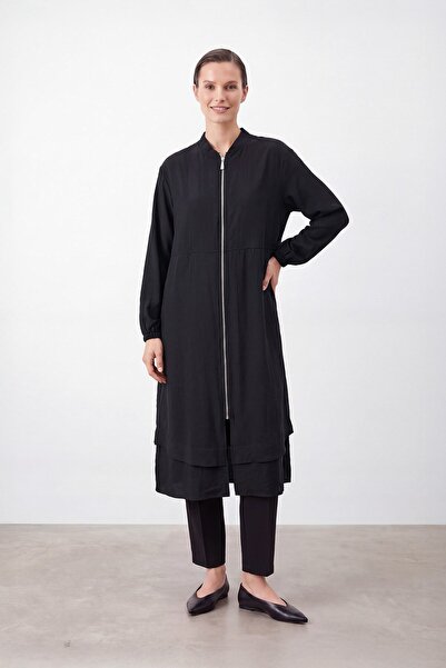 Puane Kadın Doğal Dokulu Fermuarlı Kap -15270KAP - BLACK