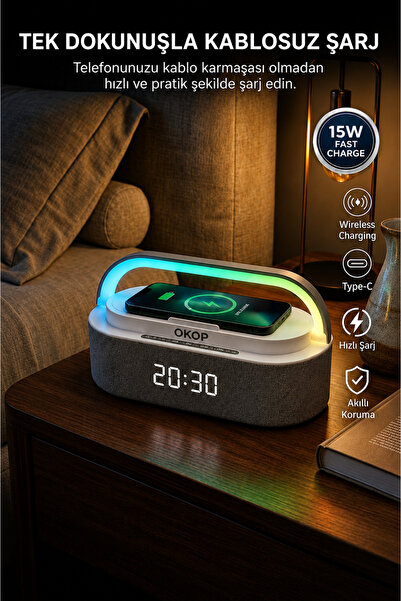 Maybax Bluetooth Hoparlör RGB Işıklı Kablosuz Şarjlı Dijital Saatli Alarm Özellikli Taşınabilir Speaker
