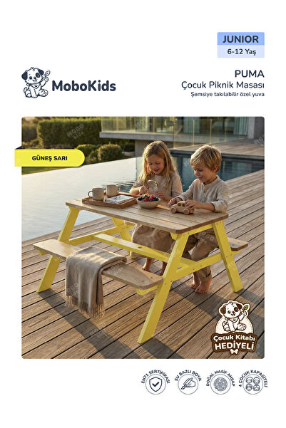 mobokids 4 Kişilik Çocuk Piknik Bankı Puma Masif Ahşap 4 kişilik Junior 6 - 1...