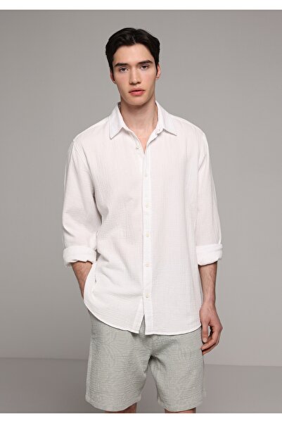 Colin's Relaxed Fit Shirt Neck Plain Men's White Long Sleeve Shirt