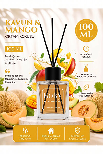 Koky Kavun & Mango Reed Diffuser 100 ML Çubuklu Oda Kokusu – Uzun Süre Kalıcı...