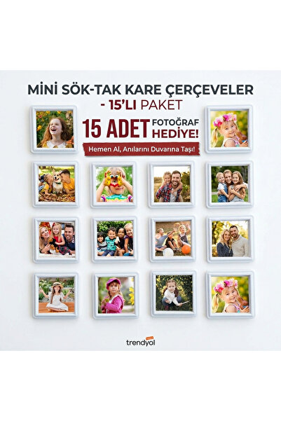 ZEAYSHOP Duvar Dekorasyon Seti - 15'li Sök Tak Kare Çerçeve + 15 Fotoğraf Bas...