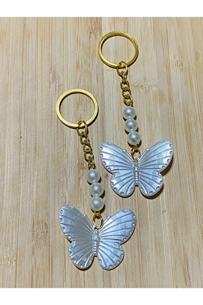 Lorin hobi Butterfly Model (Gold, Cream) Keychain with Pearls, 2 Pieces