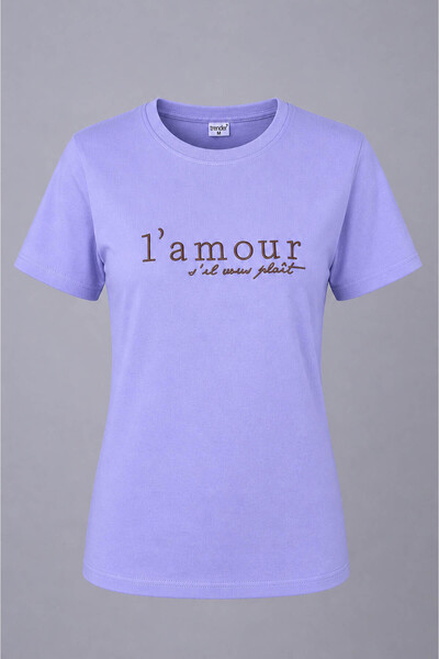 trender Tricou de damă L'Mour cu decolteu în formă de O, liliac, 26YDT1000006