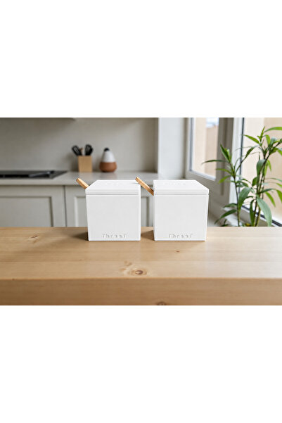 ThreeT Kare Beton Tuzluk Şekerlik Set (kaşıklı)