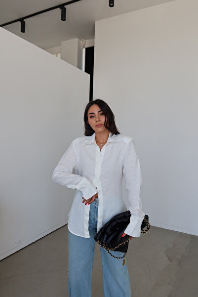 Özge Özgenç Cămașă 100% in, cu umeri căptușiți și șireturi la talie