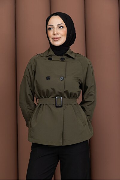 PAVENTİ Trench scurt, elegant, cu centură, kaki