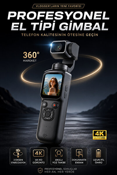 Omaze 4K Ultra Hd Profesyonel Aksiyon Kamerası Gimbal 360 Dönüş Dokunmatik Ek...