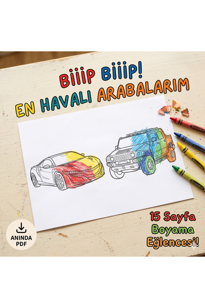 FEVAİDE 15 Sayfa Efsane Arabalar Boyama Kitabı - Dijital PDF - Anında SMS/E-P...