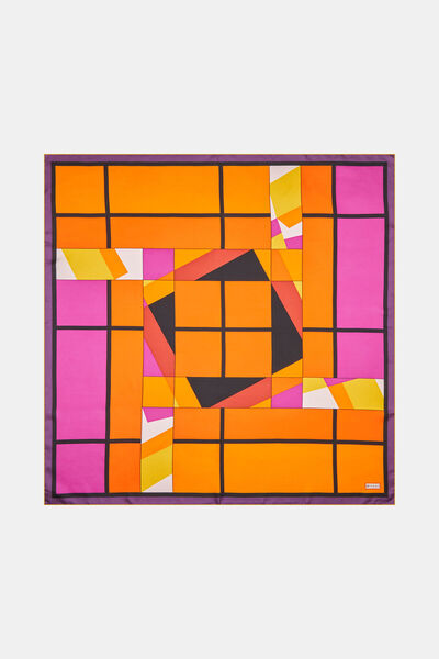 Vakko TURUNCU GEOMETRİK DESENLİ TWILL EŞARP
