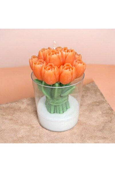 Lumera Candle Bardak lale Çiçek demeti el yapımı kokulu dekoratif hediyelik mum
