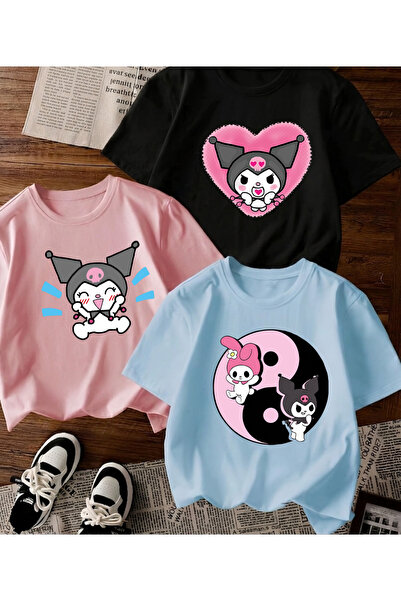 MAGORS KUROMI BASKILI PAMUKLU KISA KOLLU 3'LÜ PAKET GENÇ VE ÇOCUK TSHIRT