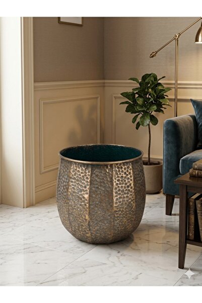 PANALI PNL-MG93 L Dekoratif Metal Saksı - Antik Bakır - 37x38 cm