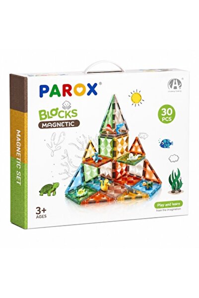 parox Set de 30 de piese magnetice de construcție, educativ 3D, forme geometr...