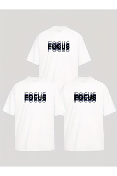 one button Tricou supradimensionat premium cu imprimeu Focus, 3 piese