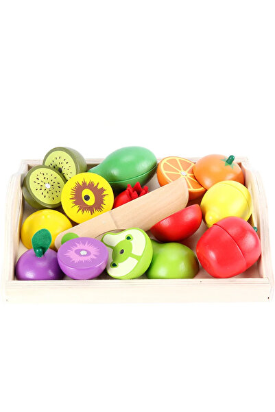 Toyska Ladita cu Fructe magnetice de feliat din lemn, 11 piese, multicolor