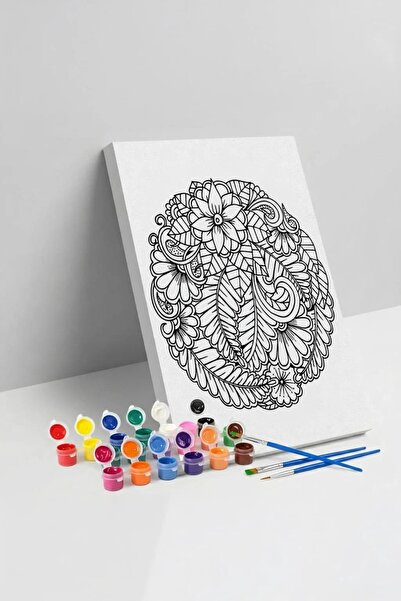 Yatinks Çiçek Desenli Mandala Tuval Boyama Seti 40x50 cm