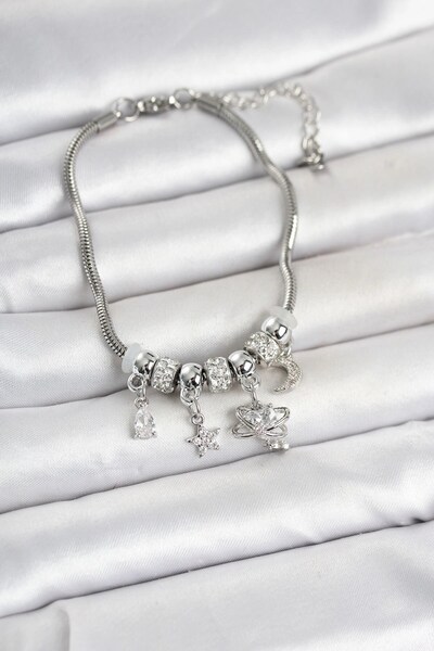 OtoTech Brass Silver Color Charmlı Women's Bracelet