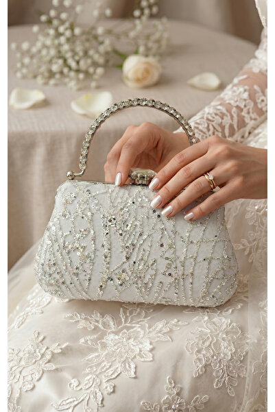 Telli Art Stone Detailed Chain Strap Bridal Bag Evening Dress Portfolio 12X21 cm