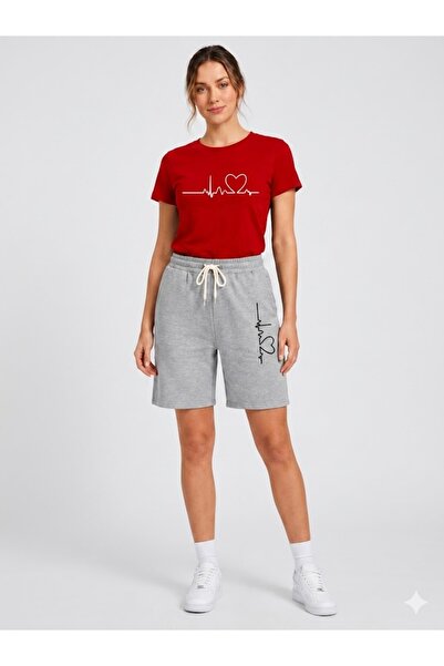 Gutsy T-Shirt Shorts 2-Piece Combination Sweat-Absorbing Rhythmic Heart Print...