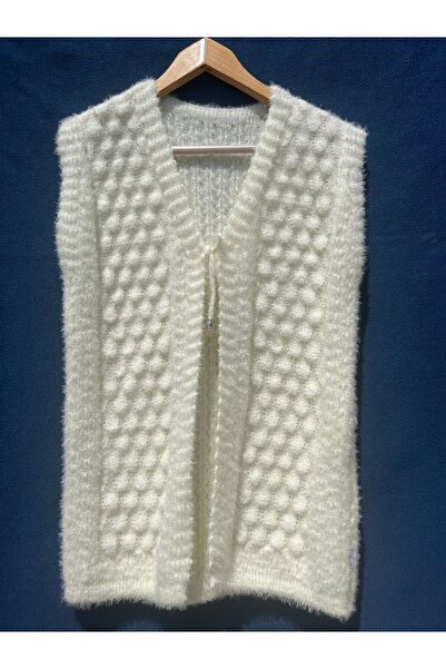 HACERLİ Cream Knitwearözellik Plush Vest
