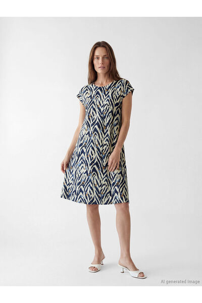LC Waikiki Nevavm A-Line Dress with Oval Neckline Pattern and Difference in C...
