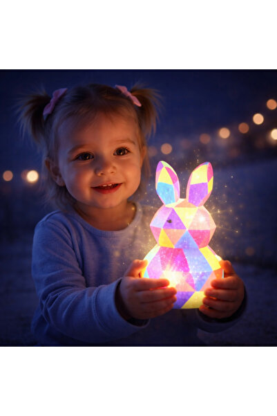 PinkBlue Lampa de pictat iepuras, kit creativ DIY cu LED, culori, pensula, ac...